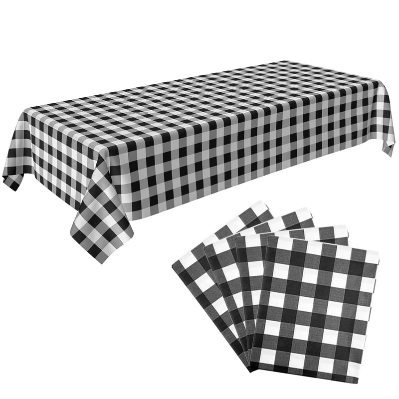 C CRYSTAL LEMON Black and White Striped Tablecloth Pack of 4 - Black and White Checkered Tablecloth for Picnic Table - Vinyl Black Table Cloth Plastic for Outdoors and Camping - Image 1